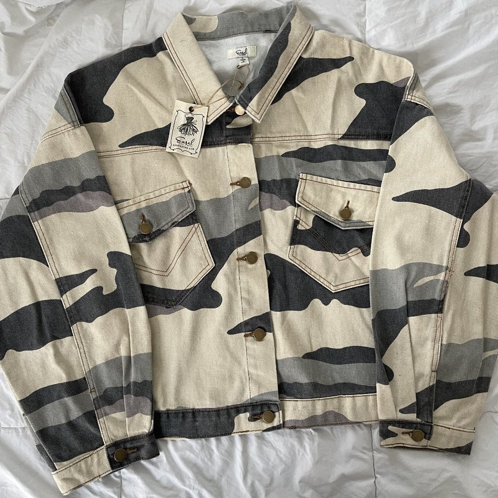 Easel Camo Denim Jacket- size large